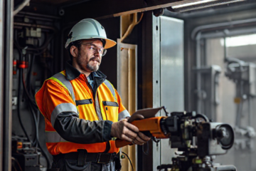 Imagem de um operador conduzindo uma empilhadeira em um ambiente industrial.