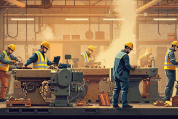 Operador de máquinas pesadas em ambiente industrial, usando uma escavadeira.