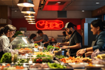 Imagem de cozinheiro e atendente trabalhando em lanchonete