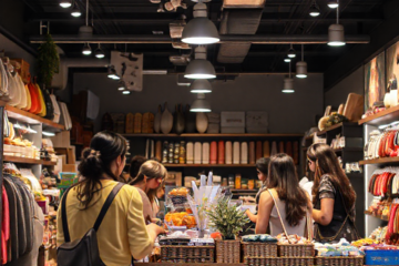 Imagem de um promotor de vendas apresentando um produto em um supermercado.