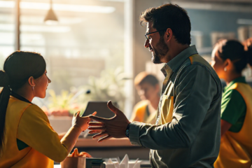 Imagem de um gerente de loja supervisionando a equipe e operações diárias