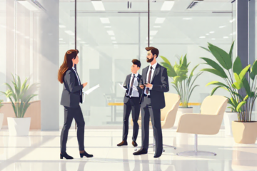 Pessoa discutindo estratégias de vendas em um ambiente corporativo.