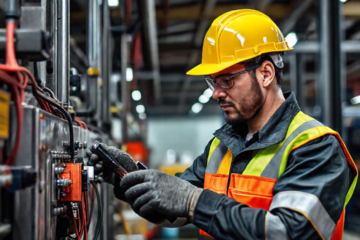 Pessoa realizando manutenção em equipamento industrial