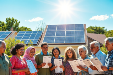 Famílias carentes aproveitando o auxílio benefício para instalação de painéis solares e energia limpa.