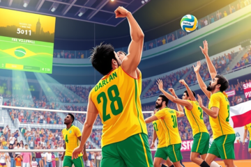 Seleção brasileira masculina de vôlei após vitória contra a Polônia na Liga das Nações