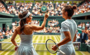 Luisa Stefani em ação na final de duplas mistas de Wimbledon, marcando um feito inédito para o Brasil.