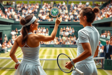 Luisa Stefani em ação na final de duplas mistas de Wimbledon, marcando um feito inédito para o Brasil.