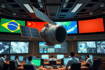Imagem do satélite CBERS-5, desenvolvido pelo Brasil e China, simbolizando a soberania e a melhoria na previsão de eventos climáticos.