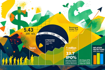 Gráfico mostrando a queda do Dólar e a alta do Ibovespa em um contexto de crescimento de empregos.