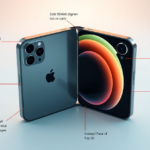 Iphone Fold com design dobrável, destacando suas características inovadoras e especificações técnicas.