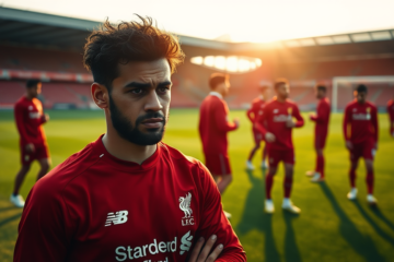 Mohamed Salah em campo durante um jogo do Liverpool, refletindo sobre suas recentes críticas ao clube e a sugestão do técnico Arne Slot para uma possível desculpa.