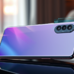 Imagem do Redmi Note 14 destacando sua tela AMOLED de 6,67 polegadas e design elegante.