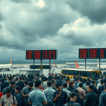 Passageiros enfrentam caos aéreo devido a ciclone, com longas filas e incertezas na venda de bilhetes.