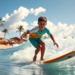 Pedro Emmanuel da Veiga competindo em um campeonato mundial de surfe, mostrando seu talento e conquistas.