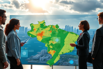 Imagem representativa da plataforma interativa que auxilia empresas e governos a entender os riscos climáticos no Brasil.