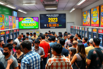 A imagem mostra a expectativa dos apostadores para a Mega da Virada 2023 com prêmio recorde de R$ 1 bilhão.