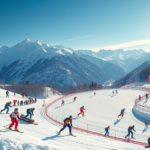 Atletas se preparando para os Jogos Olímpicos de Inverno de 2026, destacando diversas modalidades esportivas como biatlo e esqui alpino.