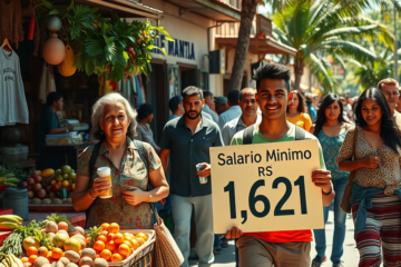 Imagem sobre o reajuste do salário mínimo nacional no Brasil para R$ 1.621, refletindo o aumento e suas implicações.