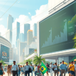 Gráfico ilustrando o crescimento econômico brasileiro e suas projeções para os próximos anos, incluindo dívida pública e inflação.
