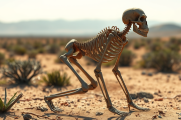 Esqueleto parcial de Homo habilis, evidenciando características primitivas e implicações sobre a evolução humana.
