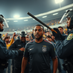 Imagem do ex-jogador Perdigão durante o incidente com policiais militares.