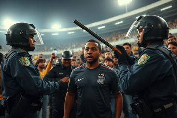 Imagem do ex-jogador Perdigão durante o incidente com policiais militares.