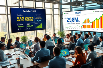 Gráfico ilustrando o aumento da arrecadação federal, com destaque para o IOF e taxação de apostas esportivas, mostrando desafios fiscais no Brasil.