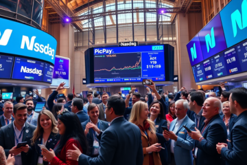 Ilustração do IPO do banco digital PicPay, com foco na expectativa de levantar US$ 434 milhões na Nasdaq.