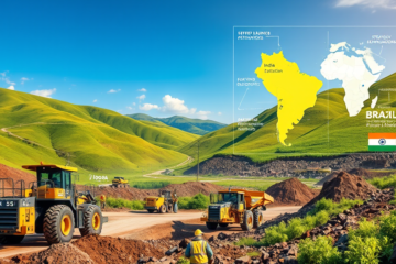 Imagem ilustrativa sobre a exploração e o desenvolvimento sustentável dos recursos minerais no Brasil, incluindo terras-raras e níquel.