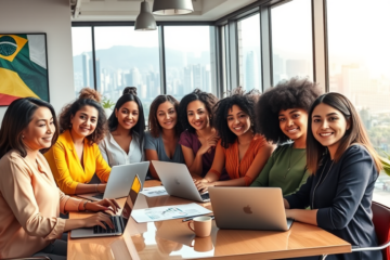 Mulheres empreendendo e abrindo pequenos negócios, representando o crescimento do empreendedorismo feminino no Brasil.