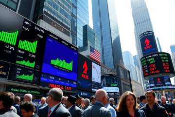 Gráfico mostrando a alta dos futuros das bolsas de Nova York, com destaque para o índice Dow Jones e Nasdaq-100, enquanto investidores aguardam a ata do Federal Reserve.