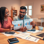 Casais discutindo sobre gerenciamento financeiro familiar e estratégias de orçamento.