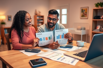 Casais discutindo sobre gerenciamento financeiro familiar e estratégias de orçamento.