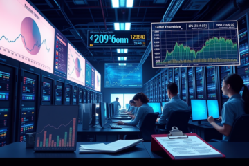 Gráfico ilustrativo do impacto dos data centers de IA na economia, mostrando a relação entre produtividade e inflação.