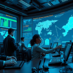 Imagem representativa da interação entre inteligência artificial e riscos cibernéticos no sistema financeiro global.